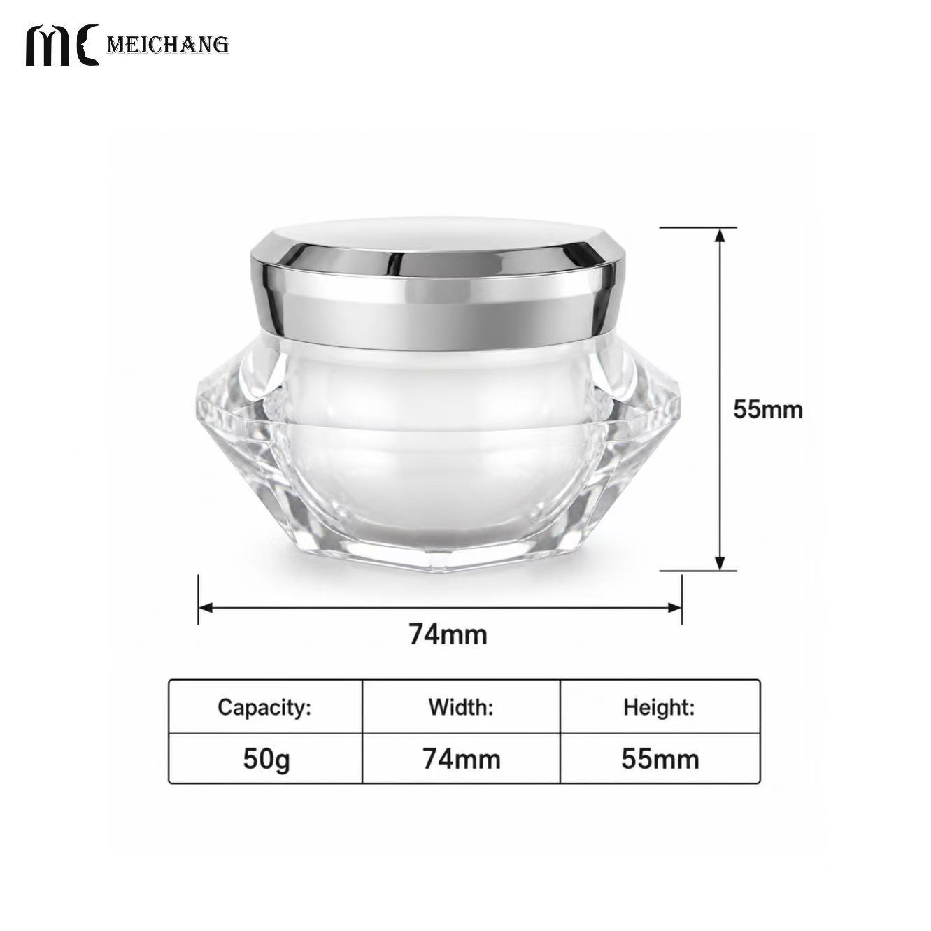 50g Double Wall Crystal Diamond Acrylic Cream Jar(MC-Y-571)