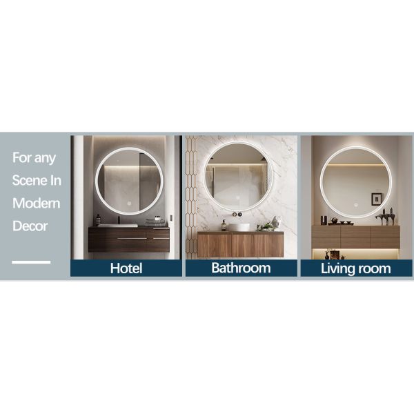 Waterproof IP44 Round Hotel Mirrors LED Anti Fog Bathroom Mirror