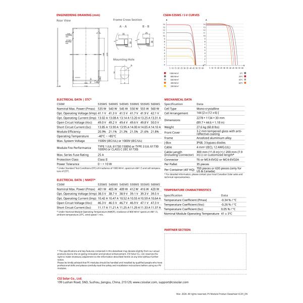 535W-560W MONO PERC HiKu6-CS6W Canadian Polycrystalline Solar Panel for End Projects