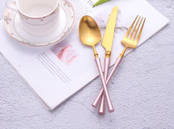 NEWTO High Quality Heavy Stainless steel flatware set Pink and Gold Color Cutlery