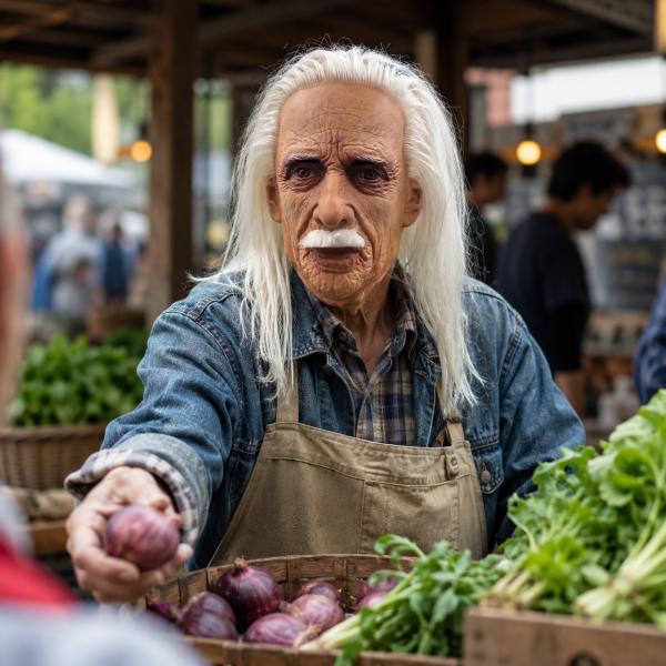 Long White Hair Old Man Latex Full Head Mask with White Mustache, Realistic Wrinkles, Aged Skin Texture and Visible Eye Openings for Halloween Party Cosplay Costume Photo Video Props