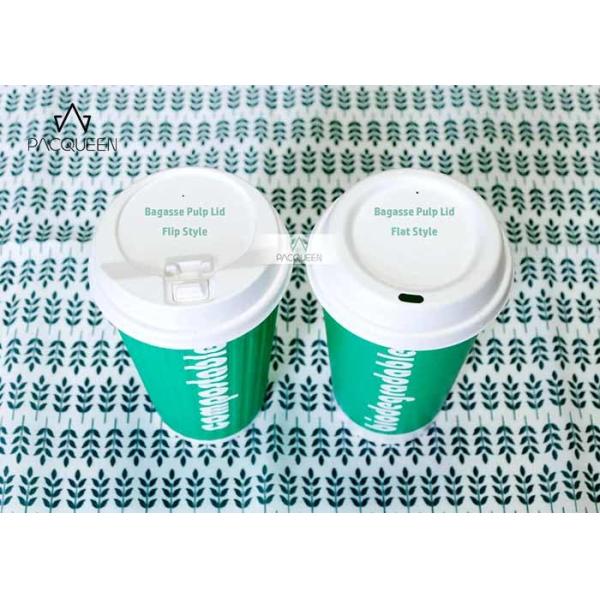 Natural Textured Disposable Coffee Lids , Biodegradable Bagasse Lids