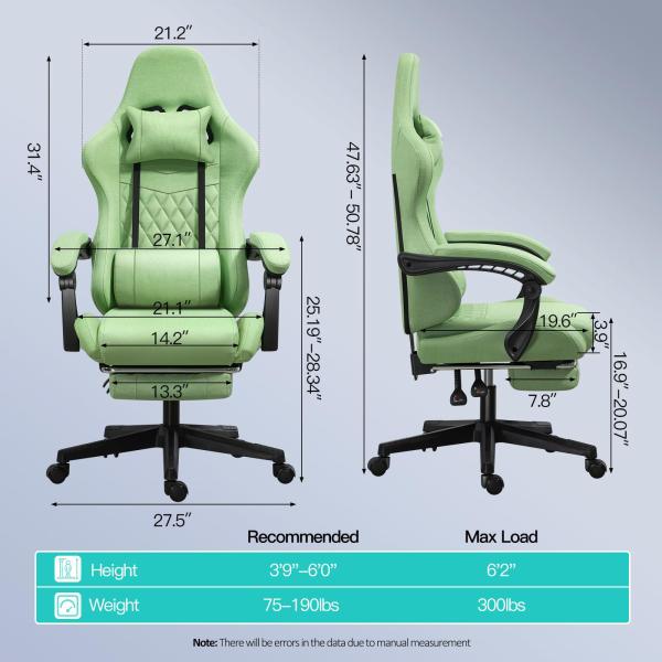Ergonomic Gaming Chair with Footrest and Massage Maximum Weight Recommendation 300 Pounds