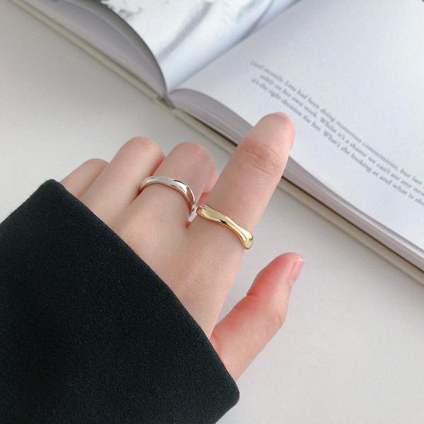 Lanciashow Unique 925 Solid Silver Jewelry Irregular Open Ring For Women Geometric Shape