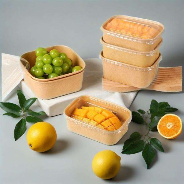 Custom Food Grade Kraft Paper Salad Bowl with Plastic Lid