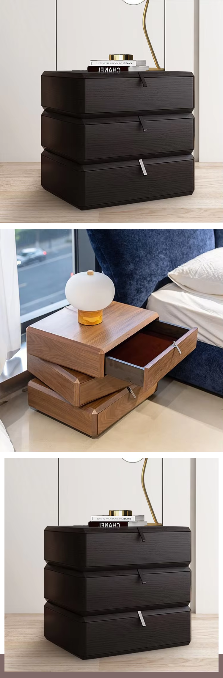 High Quality Custom Design Solid Wood Frame Nordic Nightstand Bedside Cabinet Chest of Drawers of Bedroom