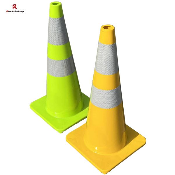 Green/Yellow Traffic PVC Cones Barriers White High Reflective Film 70cm Plastic Road Safety Flexible Cones