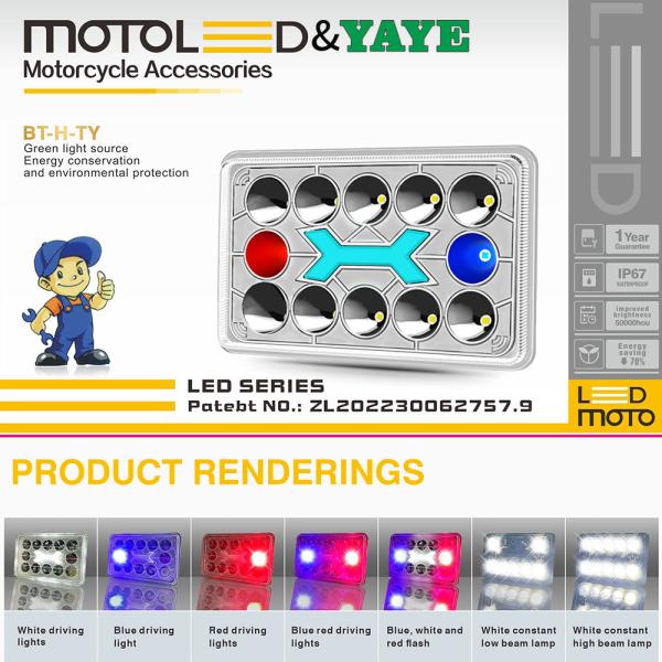4x6 inch Cg125 125cc Red Blue Motorcycle Led Light Headlights with Plastic Reflector