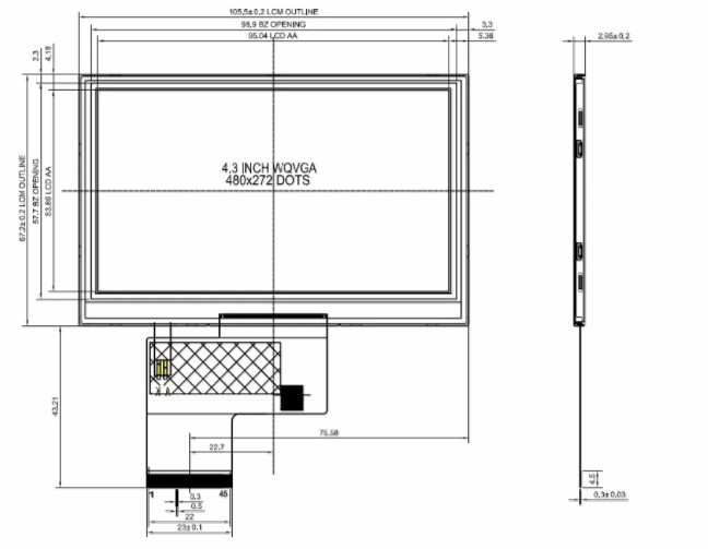 Изготовленный на заказ прозрачный дисплей 4,3 ТФТ ЛКД, 480 * 272 экран цвета точки ТФТ с 24 битами