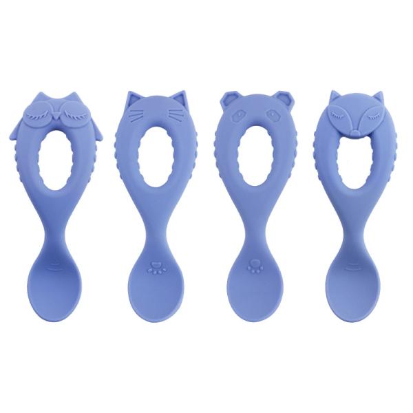 Colher nova do silicone do produto comestível de colher do bebê da chegada com as crianças amigáveis de Eco da criança que alimentam a bebê a colher animal do silicone do estilo