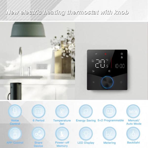 Smart Thermostat With 16A And 0.5℃ Temperature Control Accuracy WiFi Touch LED Integrated Screen Knob Floor Heating