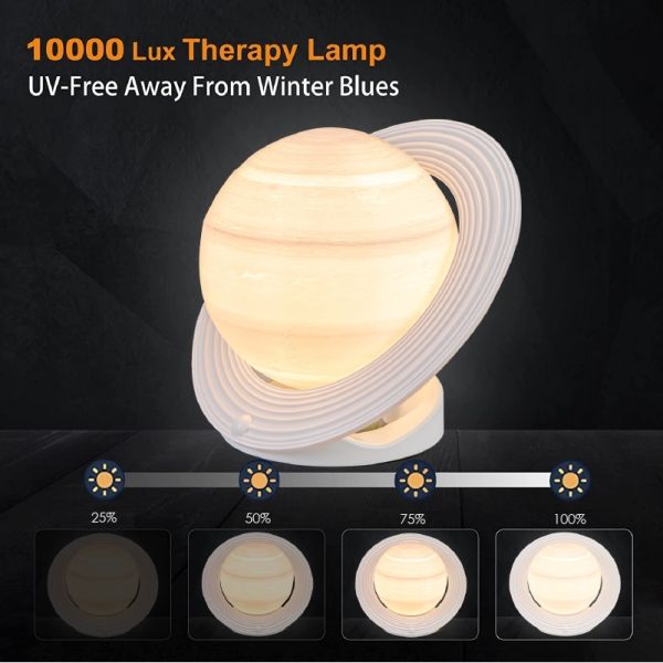 SAD Saturn Light Therapy Lamp, 10000 Lux, 3 Color Temperatures, Dimmable & Timer, Remote Control Included