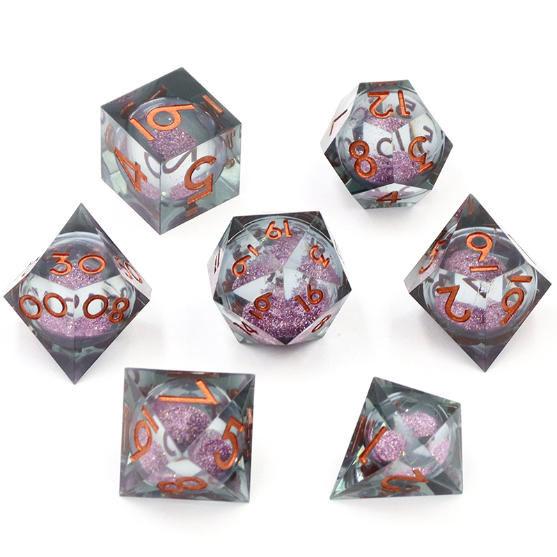 Customized Color and Logo Printed 7 RPG Polyhedral Resin Dice Set for DND Games