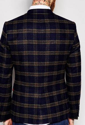 Slim Fit Notch Lapels Mens Flight Jacket Check Wool Coat Latest Blazer Design