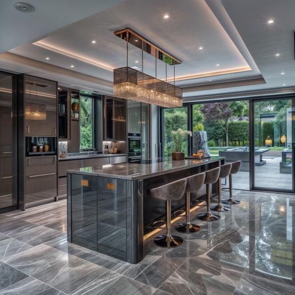 Modern Custom Kitchen Cabinet With Quartz Island Worktop For High-End Villa Living Room Home Furniture