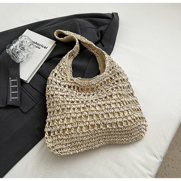 Bolsas Personalizadas Logo Bolsos De Paja Tejida Custom Raffia Clutch Woven Crochet Shoulder Women Handbags Beach Straw Bag Mesh Beach Bag Crochet Tote Bag Straw Crochet Purses for Women Raffia Tote