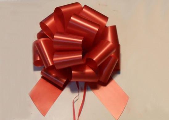 Bright Red Poly Pom Pom Bow with Solid ribbon for wedding decoration and celebration