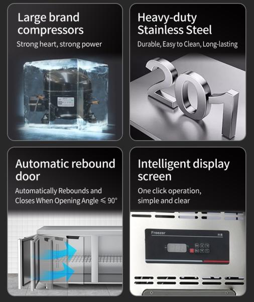 Stainless Steel Glass Door Workbench Refrigerator for Chilling 1200-1800 * 600-800 * 800mm