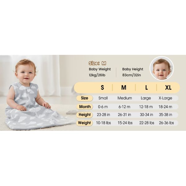 2 Pack Micro-Fleece Baby Sleep Sack with 2-Way Zipper - Comfortable Wearable Blanket With Clouds