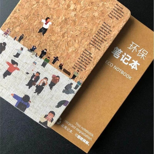 Eco-Friendly Cork Cover Notebook With Printed Fabric Patchwork And Quotes