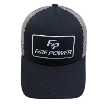 6 Panel Flat Peak Adjustable Mesh Trucker Caps With Applique Embroidery