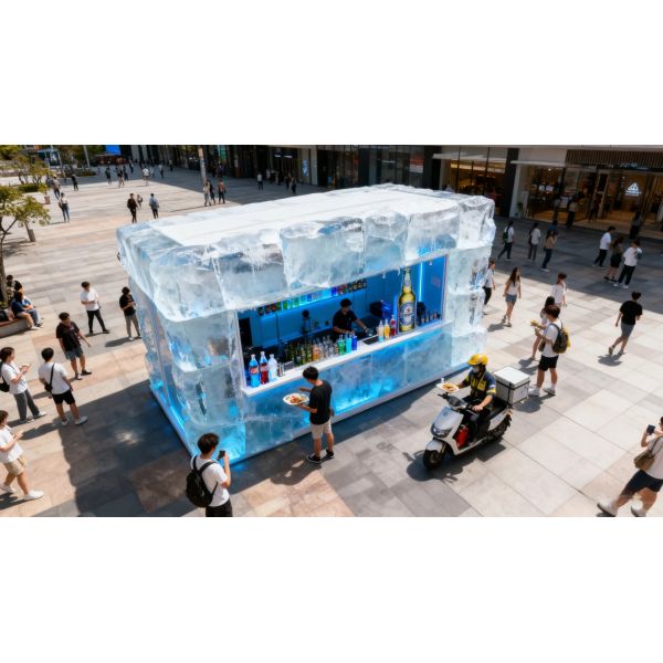 Modular Ice House Bar - Frost-Themed Pop-Up Shop & Ice Block Architecture for Commercial Attractions