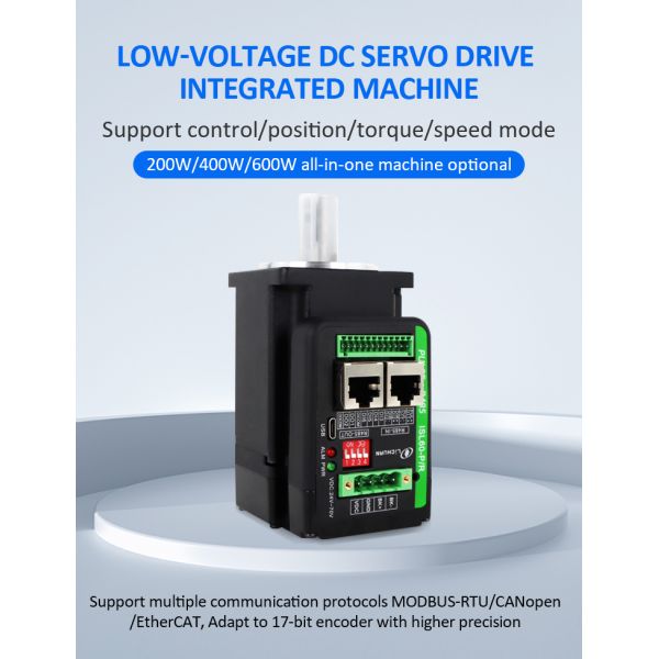 Lichuan Integrated Servo Motors Driver L-shaped 200W 0.637N.m DC24/48V 6.0/10/12/15A 3000RPM IP65