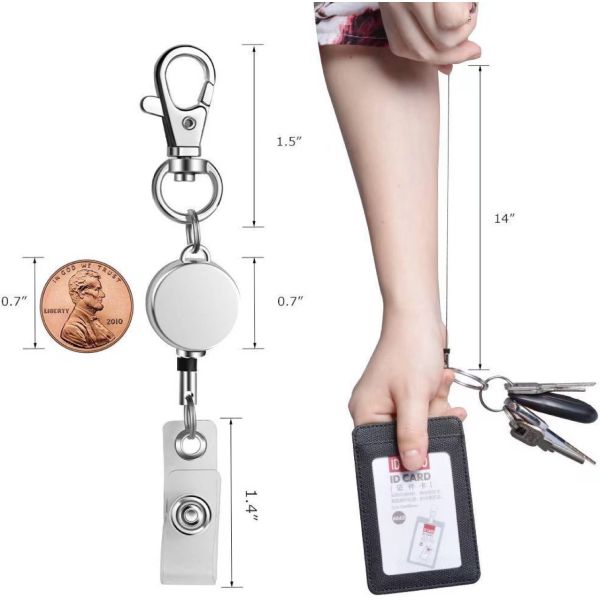 Anti-Loss Sublimation Blank Metal Retractable Keychain Diy Custom ID Badge Holder With Telescopic Rope