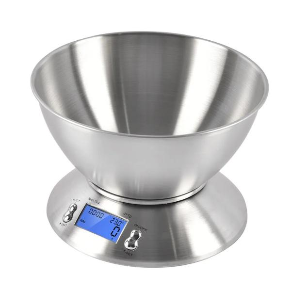 Balance de cuisine numérique 5kg/1g en acier inoxydable, rectangle, pour la cuisine, bol, batterie, pesée électronique