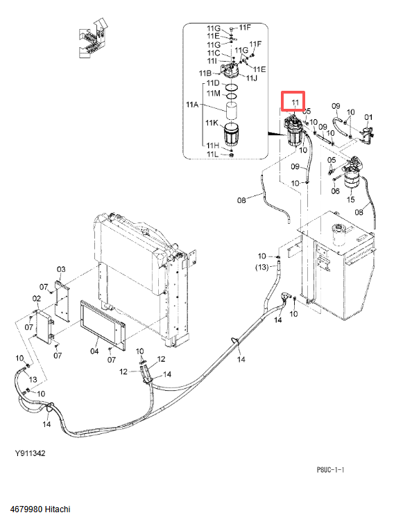 4645228 4679980 ISUZU Excavator Parts Fuel Water Separator Filter Element Fits Hitachi ZX200
