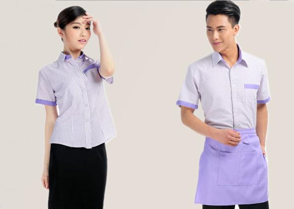 Embroidery Logo Restaurant Staff Uniform , Cool Bar Work Shirts Suit Collar Style