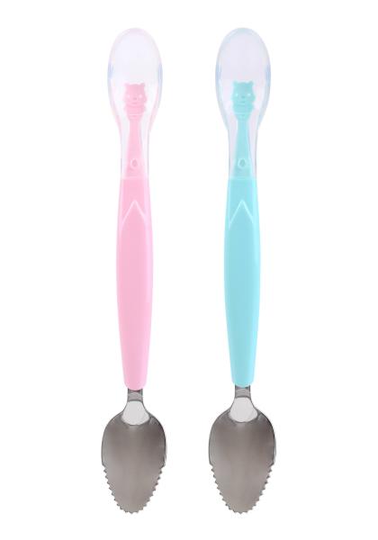 wholesale Cartoon Design Printing Handle Baby Kids Spoon And Fork Set Stainless Steel silicon handle cute flatware set