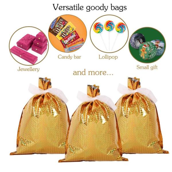 Christmas Xmas Presents Party Favor Foil Drawstring Gift Bags For Goodies