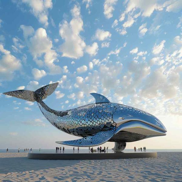 Modern Decoration  Stainless Steel Whale Dolphin Animal Sculpture Outdoor Craft