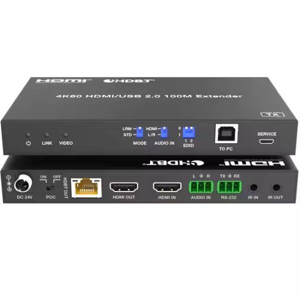 4K USB 2.0 HDBaseT Extender over LAN HDBaseT PoC Single Cat5e/6a/7 Cable, Max 100m
