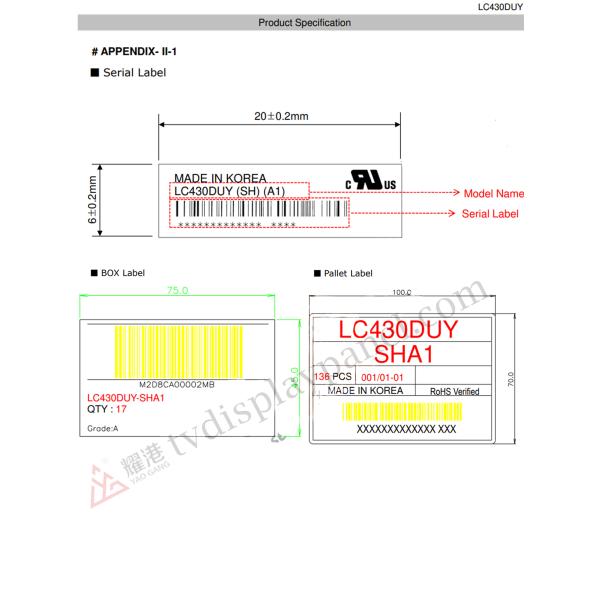 BOE 43 Inch LG LCD Panel LC430DUY-SHA1 PCB1932C/1933C 1920×1080