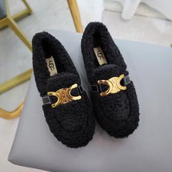 Black White Casual Flat Loafers , Women Loafer Shoes With Leather Lining