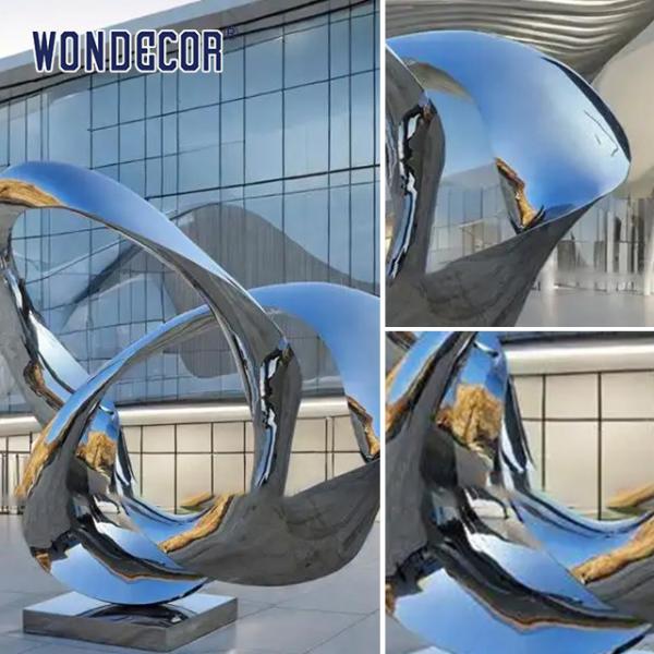 Современная большая наружная металлическая скульптура Зеркало из нержавеющей стали Скульптура окружающего круга