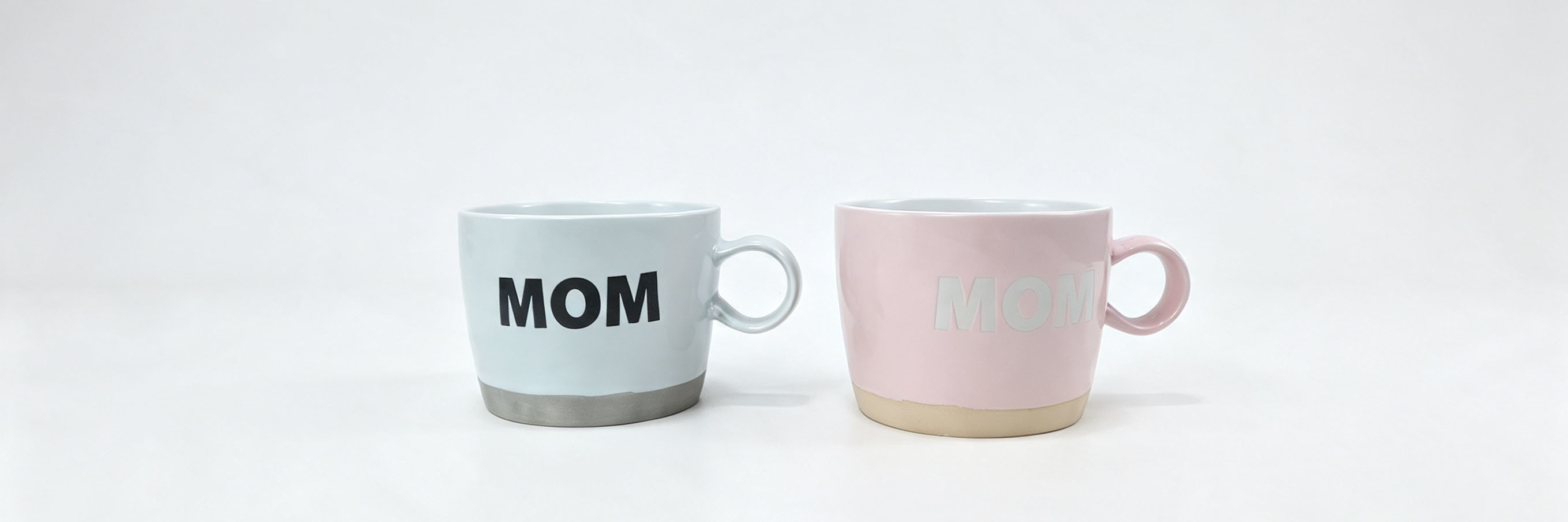MOM Short Wide Ceramic Coffee Mug Set of 2, Two‑Tone Raw Clay Base Mother’s Day Gift Tea Cups