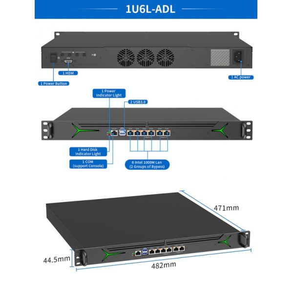 1U6L-ADL Rackmount Firewall Appliance with Watchdog Function, 2 M.2 Slots, and Intel Core i3/i5/i7 Support