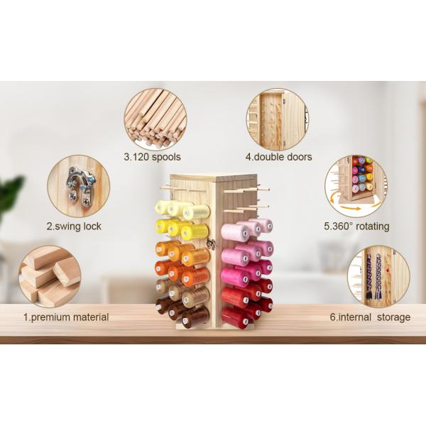 360 Degree Rotating Wooden Thread Holder Ideal Storage for DIY Spools Thread Braiding
