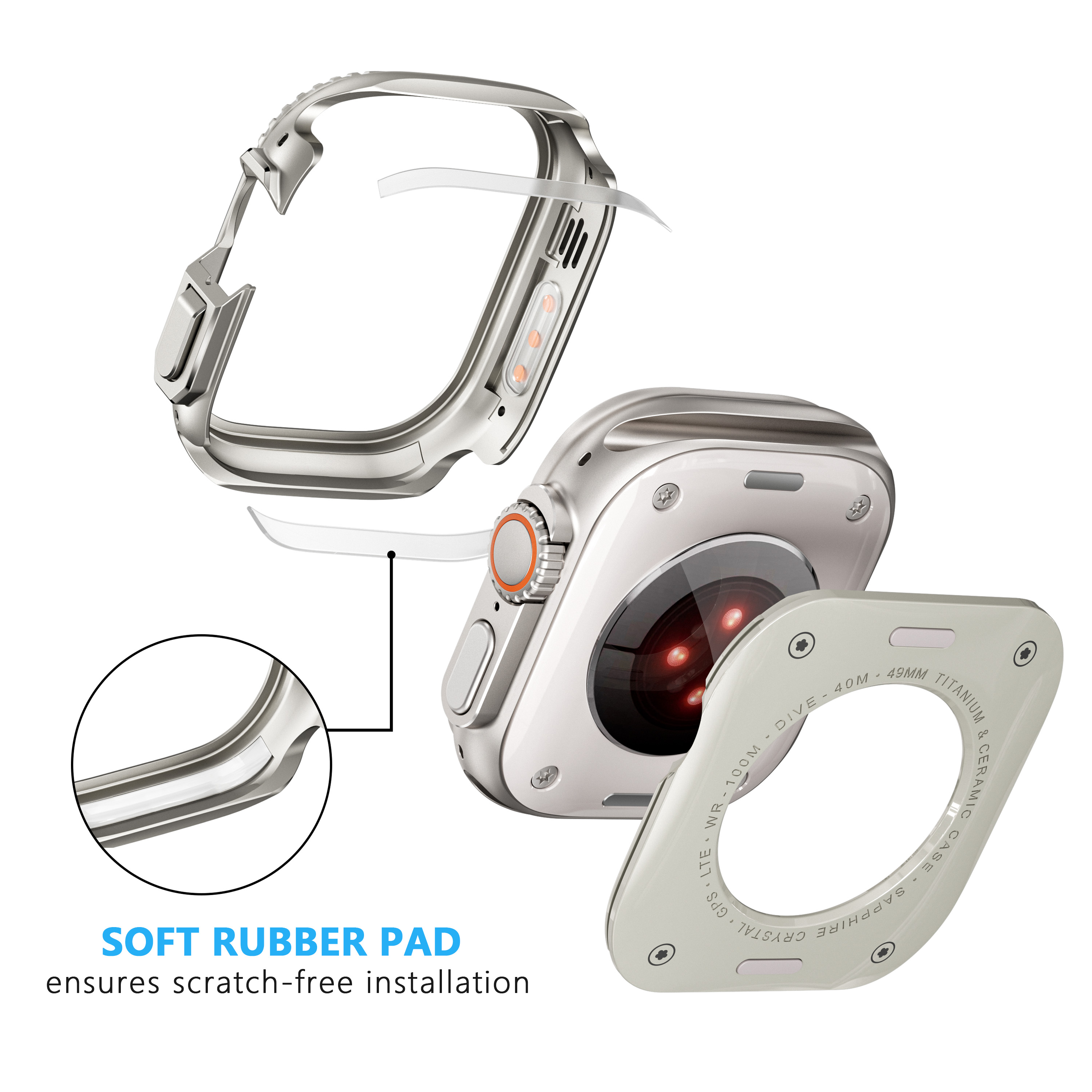 Eraysun Luxury Metal Bumper Case for Apple Watch 49mm Protector Frame Cover  Stainless Steel Watch Cover