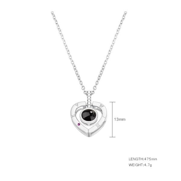 Stainless Steel Rose Gold Silver 100 Languages I Love You Projection Pendant Necklace