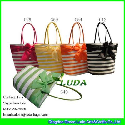 LUDA new stripe beach tote bag bowknot dec 2016 summer paper straw beach bag