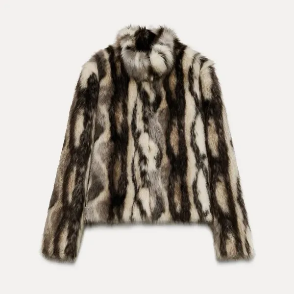 Synthetic Dry Clean Short Fur Coat Trendy Eco Faux Fur Collar Coat