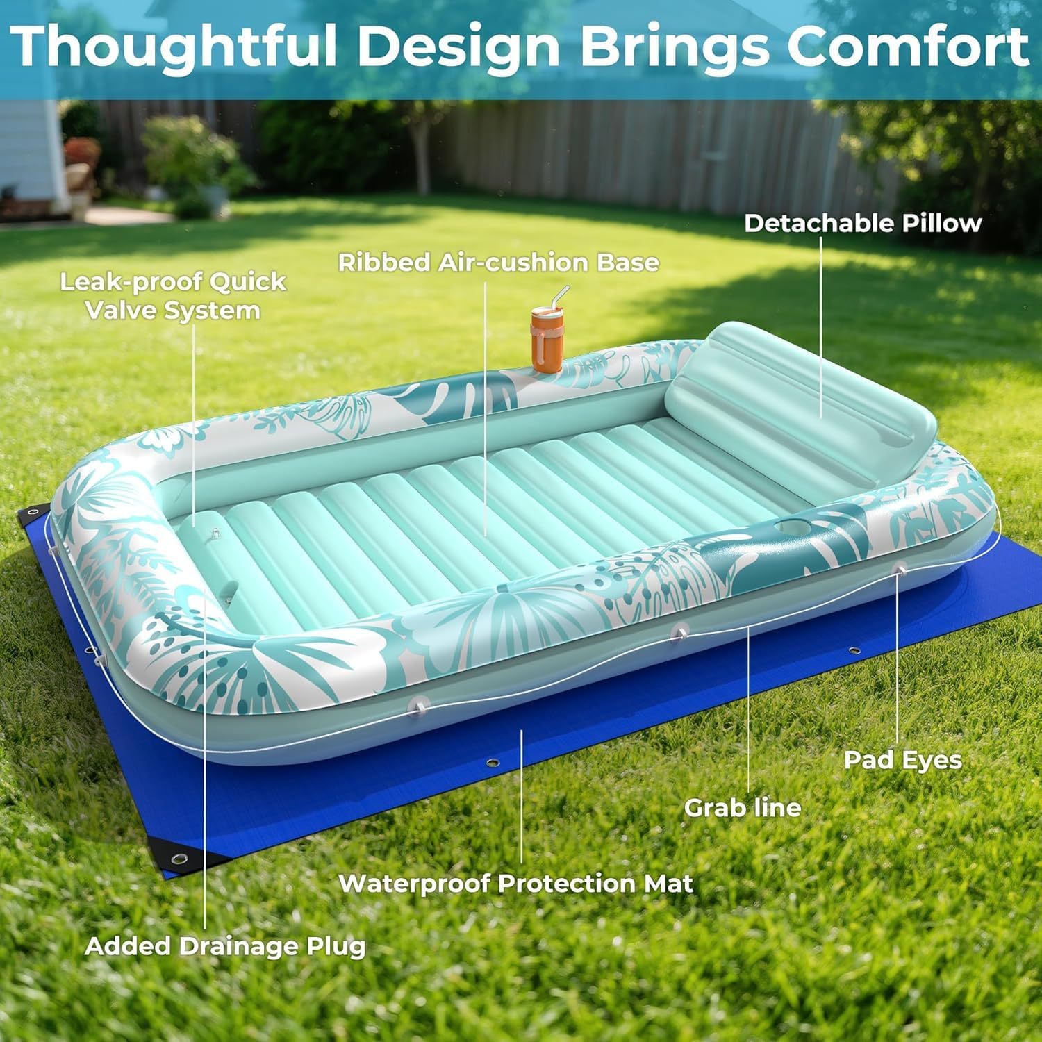 Customized Summer Inflatable Black Floating Bed Outdoor Swimming Pool Sunbathing Lounge Chair Courtyard Inflatable Floating Raft