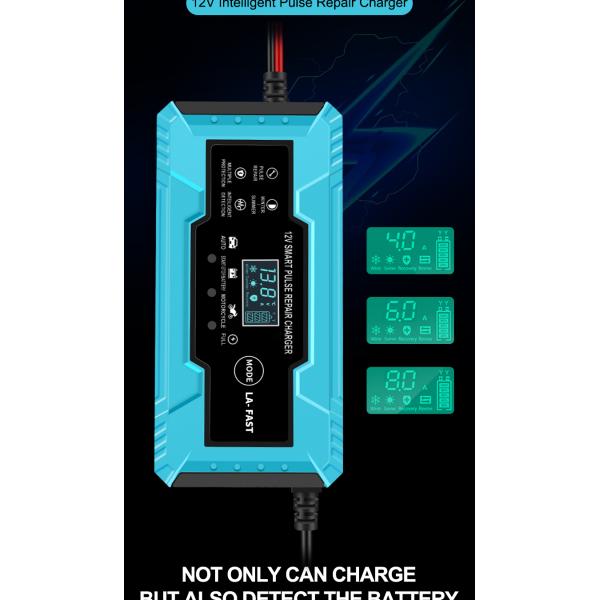 12V/24V Output 8a Pulse Repair Smart Fast Charger for Car Motorcycle Power Supply Adapter Included