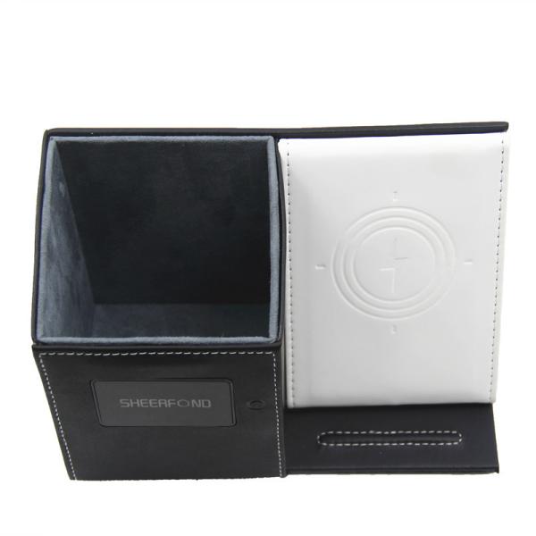 Custom Logo LED Lights Leather Pen Holder Multiscene With Phone Charger Nonslip