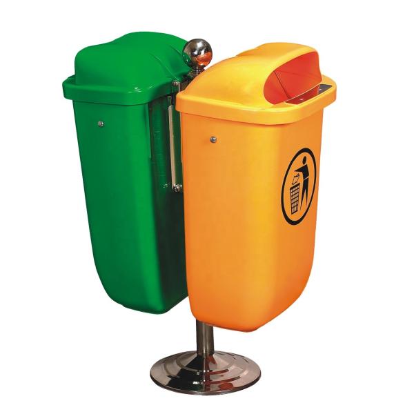 Outdoor Standing Induction Type Eco-friendly 50L Green Small Double Bins Plastic Waste Bin