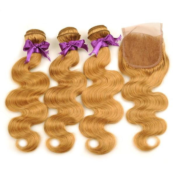 Unprocessed Virgin Hair Extension #27 Body Wave Hair 3 Bundles With Closure